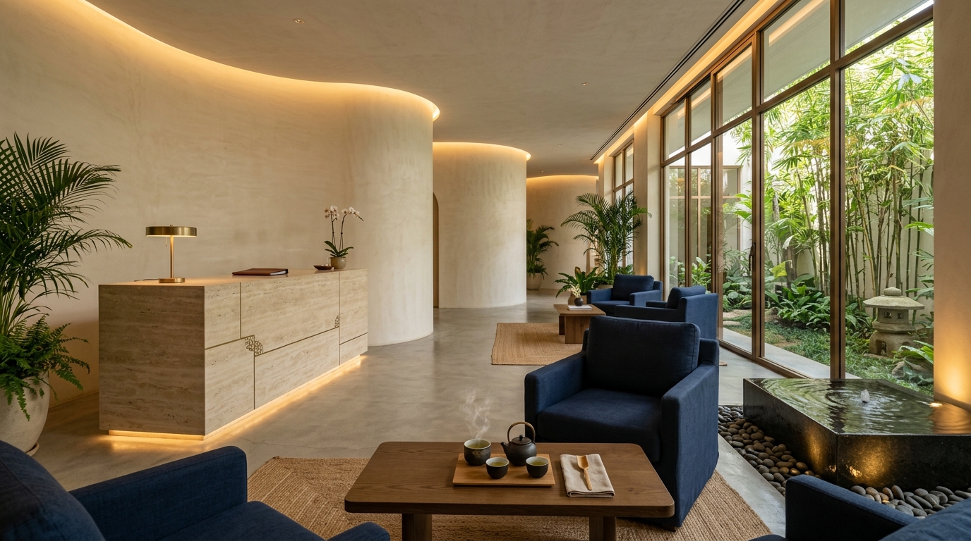 CROSA Sanctuary - Travertine Reception Lounge & Tea Courtyard